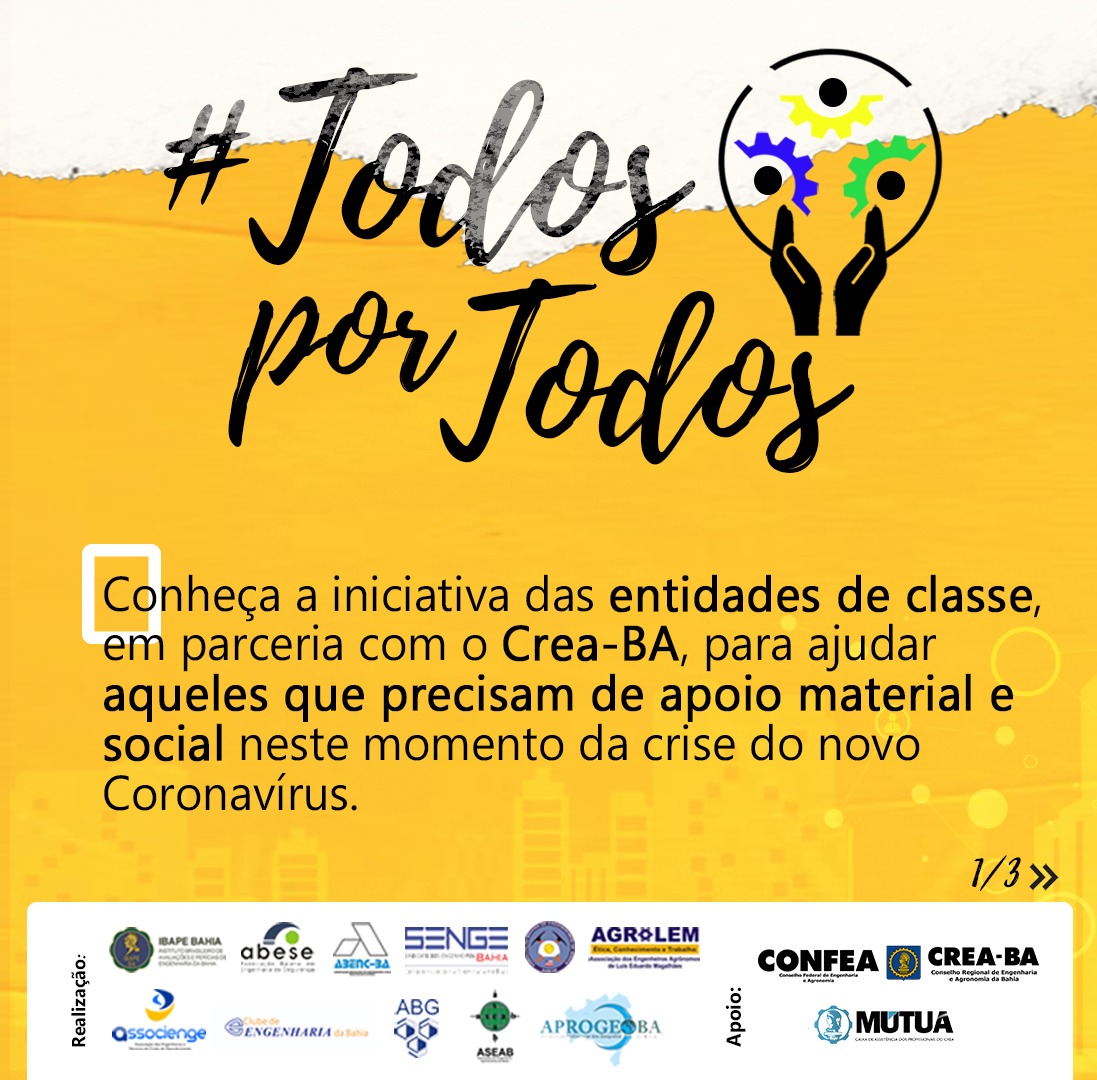 Entidades e Crea Bahia lançam campanha solidária #TodosPorTodos
