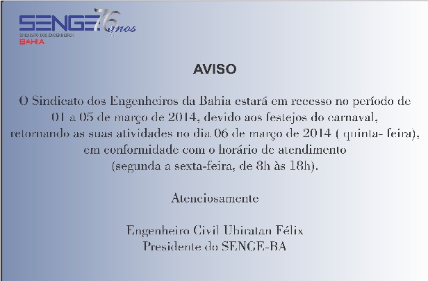 Comunicado – Recesso de Carnaval 2014