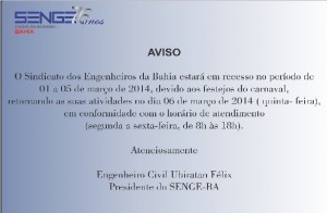 Comunicado – Recesso de Carnaval 2014